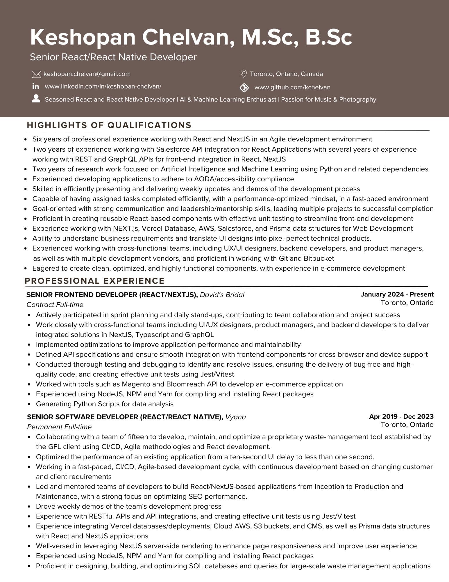 Keshopan's Resume Page One